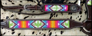 Showman Argentina Leather Beaded Southwest and Cactus 3 Piece Headstall and Breastcollar Set #4